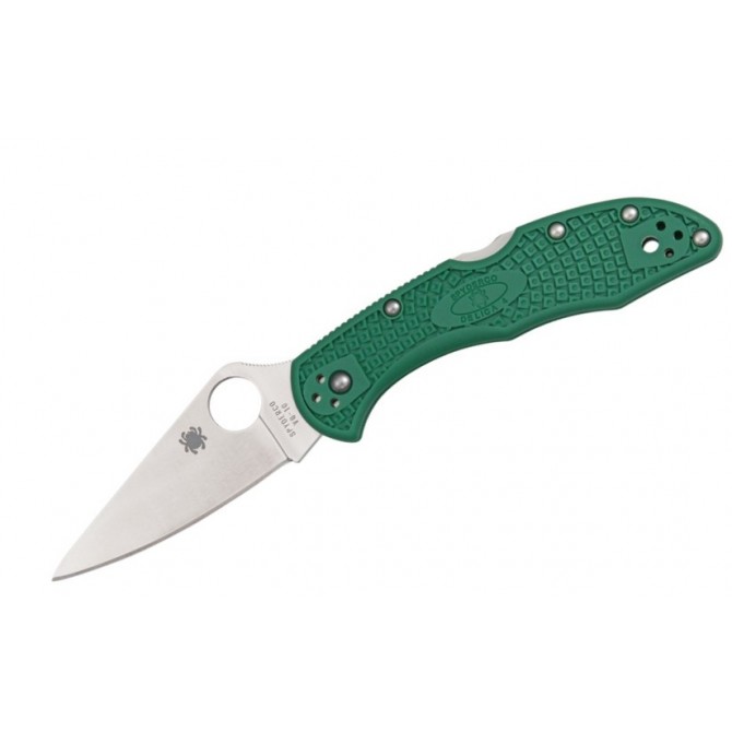 Navaja Spyderco Delica Flat Ground Plain Edge Green FRN